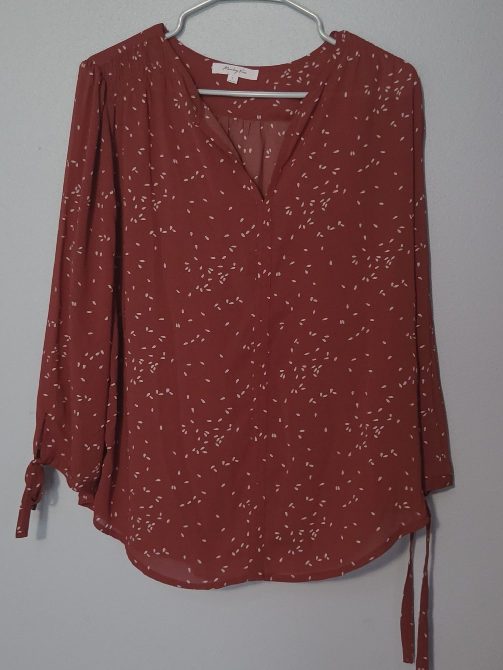 Maeve Rust Red Printed V-Neck Long Sleeve Blouse
